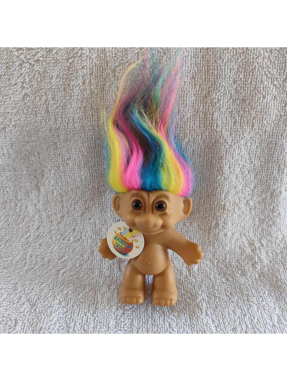 Vtg Russ Rainbow Troll Doll Rainbow Hair Brown Eyes 18300 Original Tag Nude